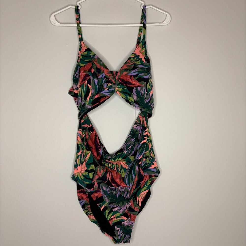TIME and TRU Missy 1 Piece Swimsuit Sz XL NEW wTAGS Cut Out Black Green